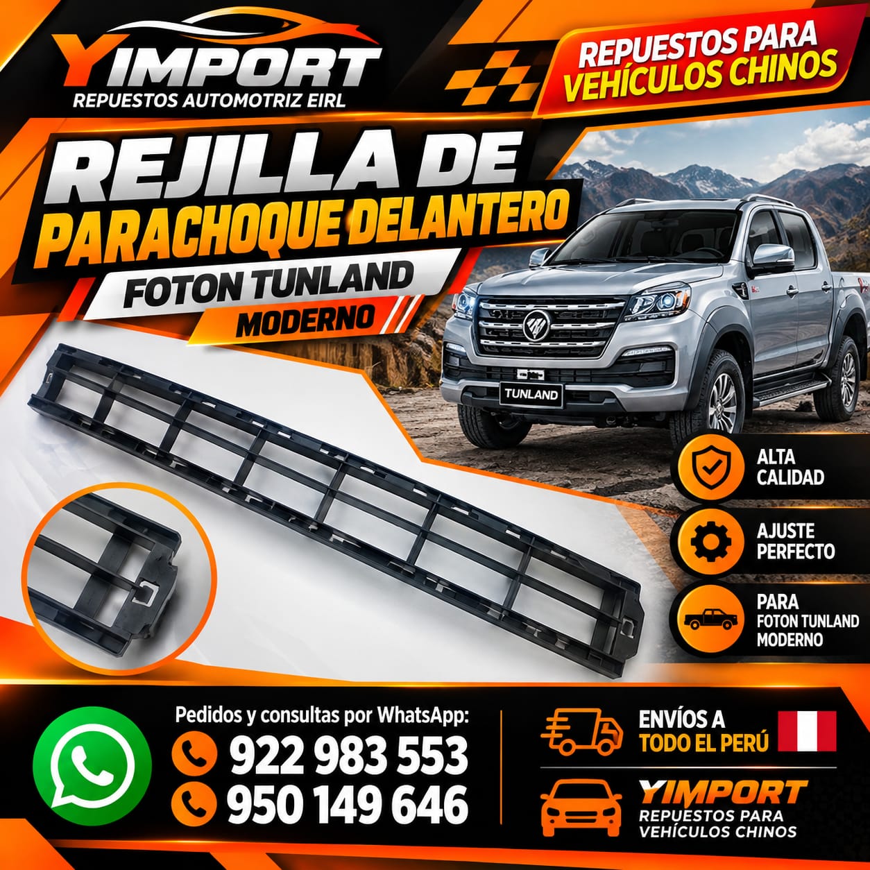 REJILLA DE PARACHOQUE DELANTERO PARA FOTON TUNLAND