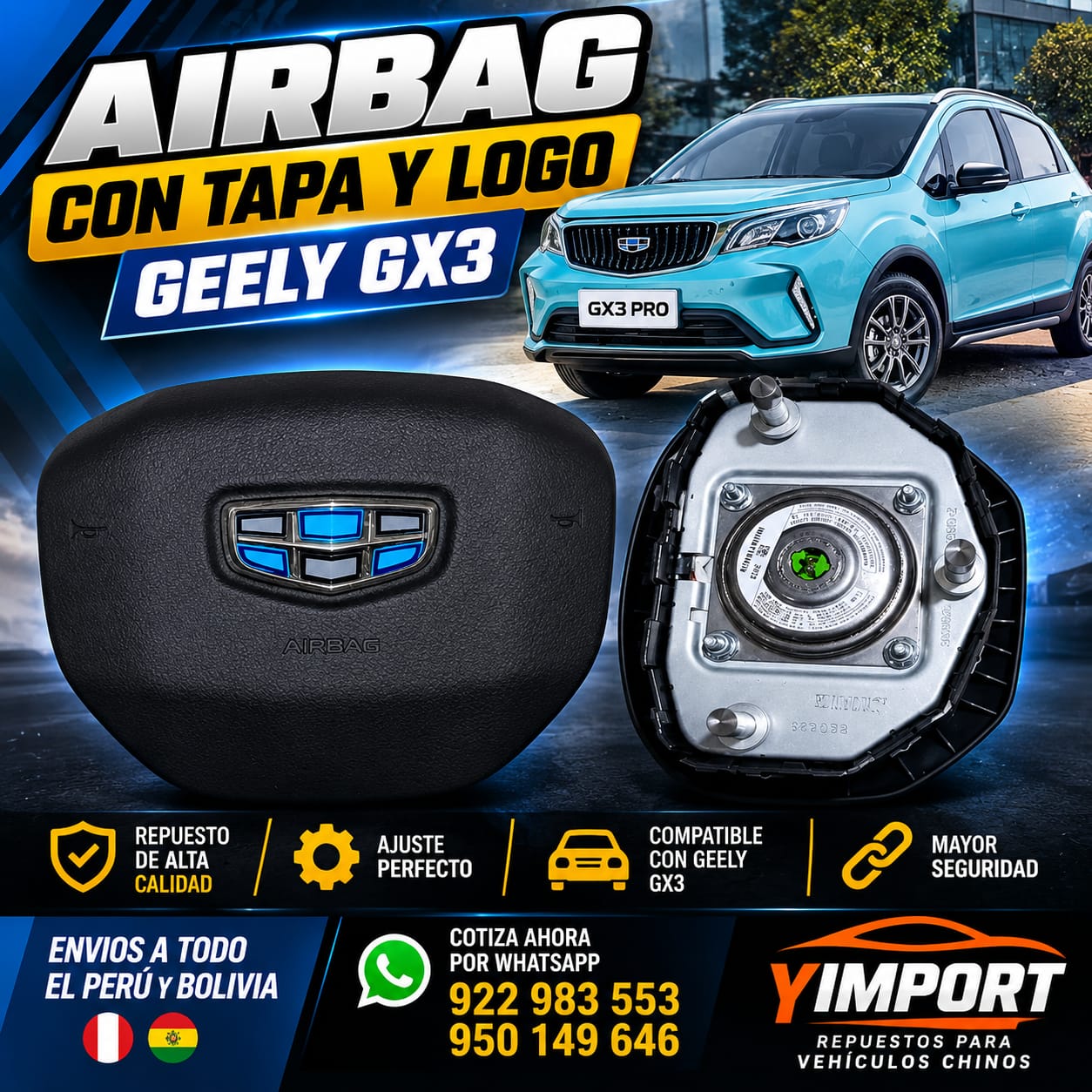 AIRBAG CON TAPA Y LOGOTIPO PARA GEELY GX3