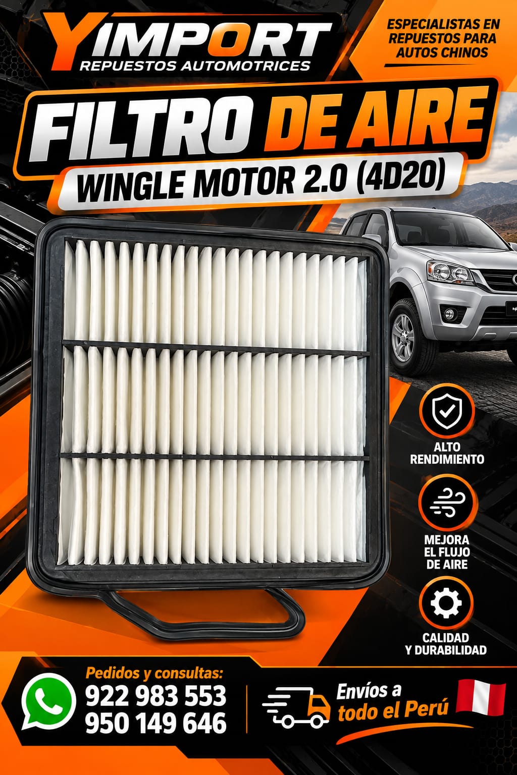 Filtro de aire para Wingle motor 2.0 (4D20)
